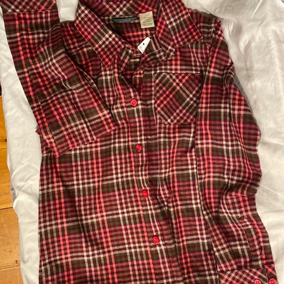 πHPπ NEW LL Bean Flannel Shirt Plaid Button Down Berry Girls Size 14 - Picture 2 of 7